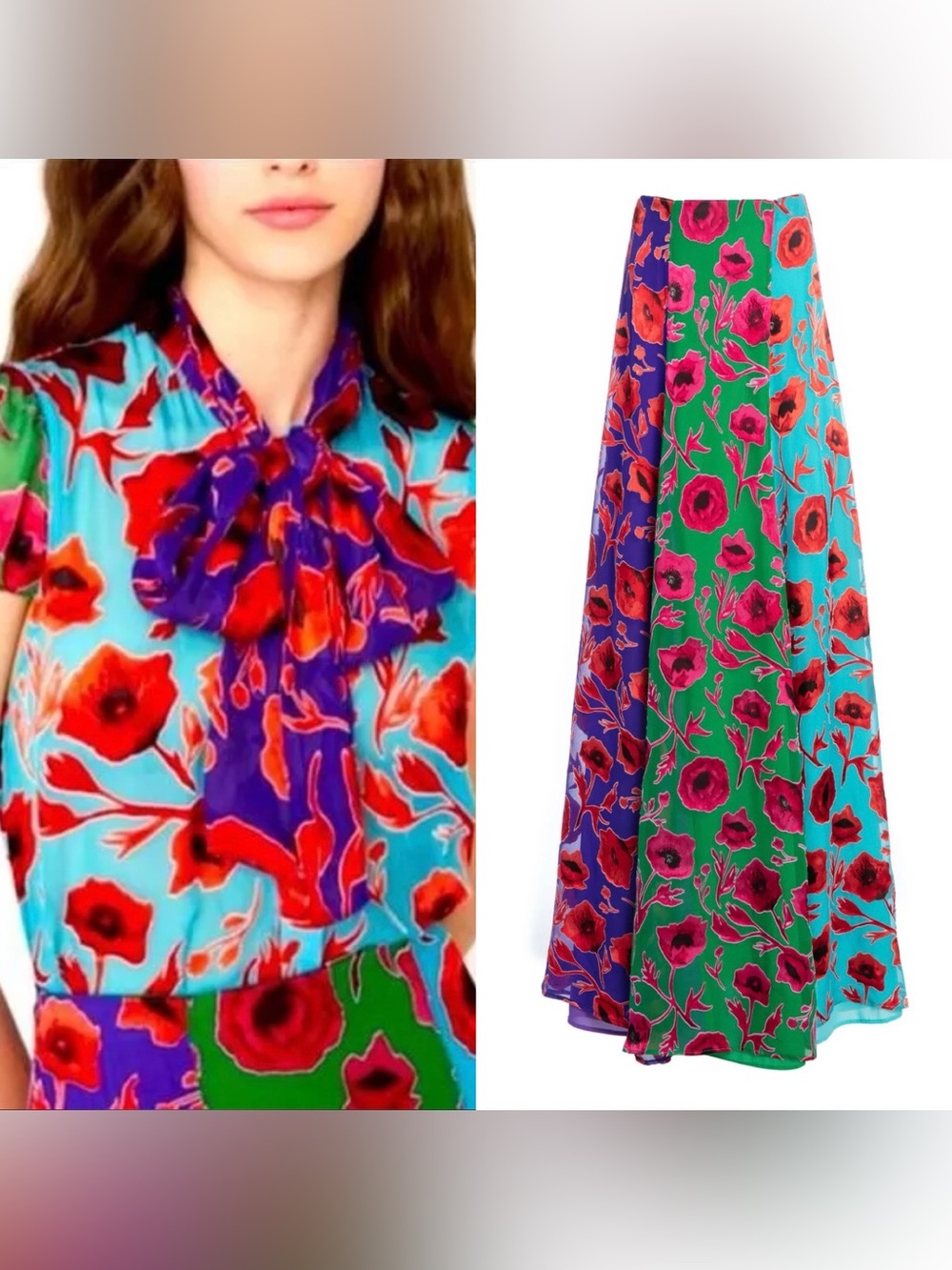 🌺NWT Alice + Olivia Jeannie Silk-Blend Bow Blouse Poppy Garden Bluebird Small🌺 - Picture 15 of 15